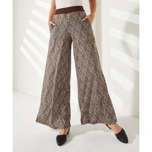 Susanne Betro Pants Womens Large Flare Geometric Palazzo Brown NEW Boho Comfy